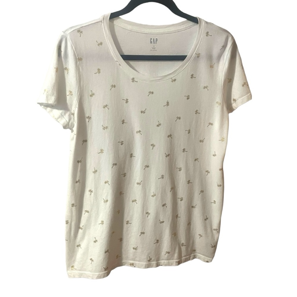 Gap Gold Palm Trees Tee Womens Large White and Gold T Shirt Summer Crew Neck